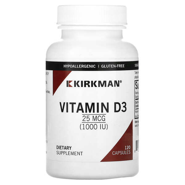 Vitamin D3, 25 mcg (1,000 IU), 120 Capsules (Капсулы) Kirkman Labs