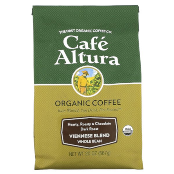 Органический кофе, венская смесь, цельные зерна, темная обжарка, 20 унций (567 г) Cafe Altura