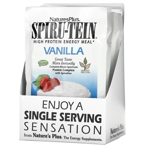 Spiru-Tein, Энергетическая еда с высоким содержанием белка, ваниль, 8 пакетиков по 1,2 унции (34 г) каждый NaturesPlus