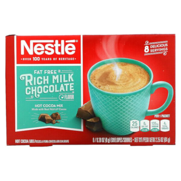 Обезжиренный, насыщенный молочный шоколад, 8 конвертов по 0,28 унции (8 г) каждый Nestle Hot Cocoa Mix