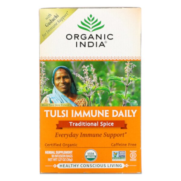 Tulsi Immune Daily, Традиционная специя, без кофеина, 18 пакетиков для инфузий, 1,27 унции (36 г) Organic India