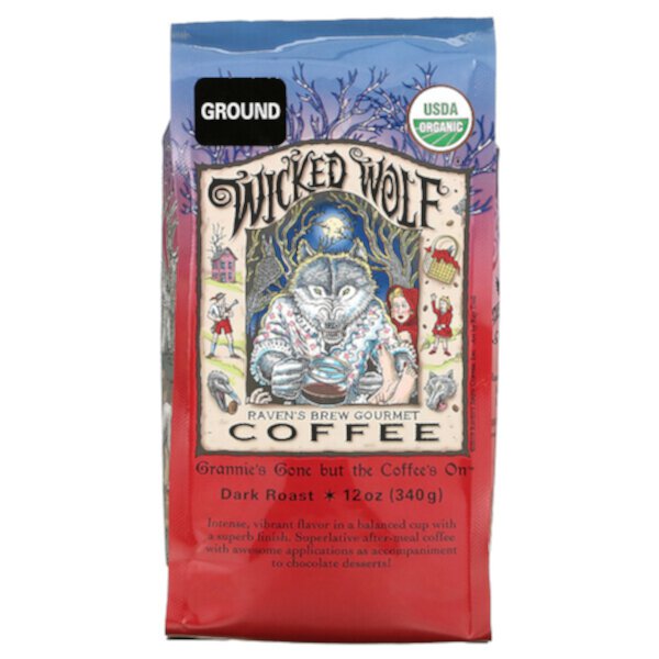 Органический кофе Wicked Wolf, молотый, темной обжарки, 12 унций (340 г) Raven's Brew Coffee