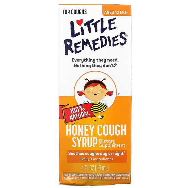 100% натуральный медовый сироп от кашля, для детей от 12 месяцев, 4 жидких унции (118 мл) Little Remedies