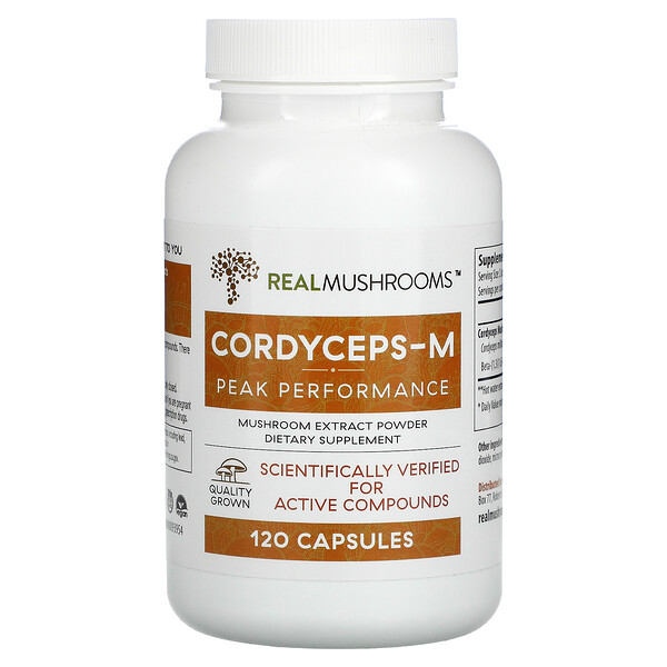 Cordycep-M, Пиковая эффективность, 120 капсул Real Mushrooms
