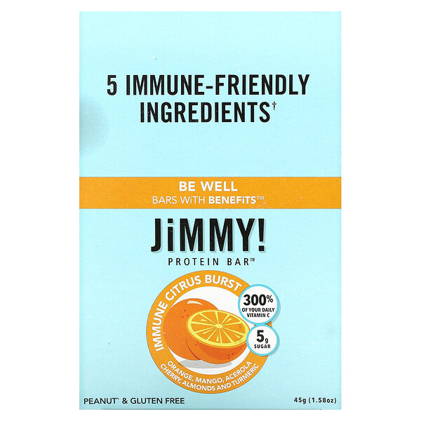 Be Well Bars With Benefits, Цитрусовый взрыв для иммунитета, 12 протеиновых батончиков, 1,58 унции (45 г) каждый JiMMY!