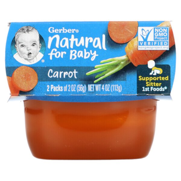 Natural for Baby, Морковь, 1st Foods, 8-2 упаковки по 2 унции (56 г) каждая GERBER