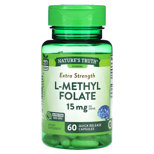 L-метилфолат экстра-силы, 15 мг, 60 капсул быстрого высвобождения (7,5 мг на капсулу) Nature's Truth