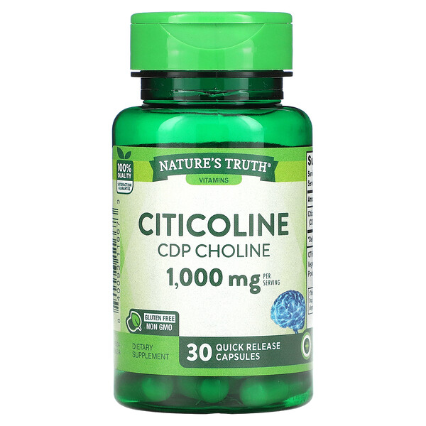 Citicoline CDP Choline, 1000 мг, 30 капсул с быстрым высвобождением Nature's Truth