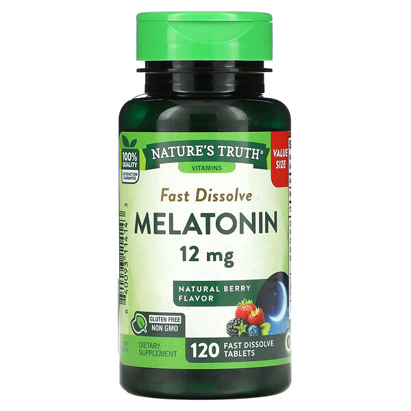 Быстрорастворимый мелатонин, натуральная ягода, 12 мг, 120 быстрорастворимых таблеток Nature's Truth