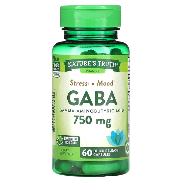 Габа, Гамма-аминомасляная кислота, 750 мг, 60 капсул с быстрым высвобождением Nature's Truth