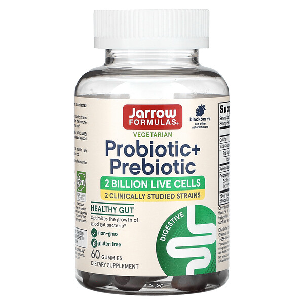 Пробиотик + пребиотик, ежевика, 2 миллиарда, 60 жевательных конфет Jarrow Formulas