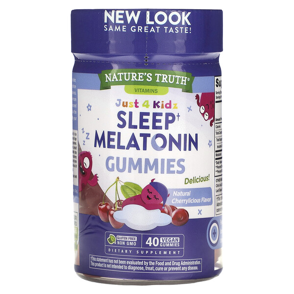 Just 4 Kids, Sleep Melatonin, Natural Cherrylicious, 1 мг, 40 веганских жевательных конфет Nature's Truth
