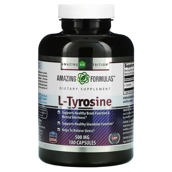 L-тирозин, 500 мг, 180 капсул Amazing Nutrition