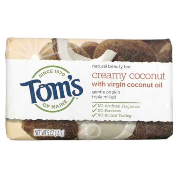 Natural Beauty Bar Soap, кремовый кокос с кокосовым маслом первого отжима, 5 унций (141 г) Tom's of Maine