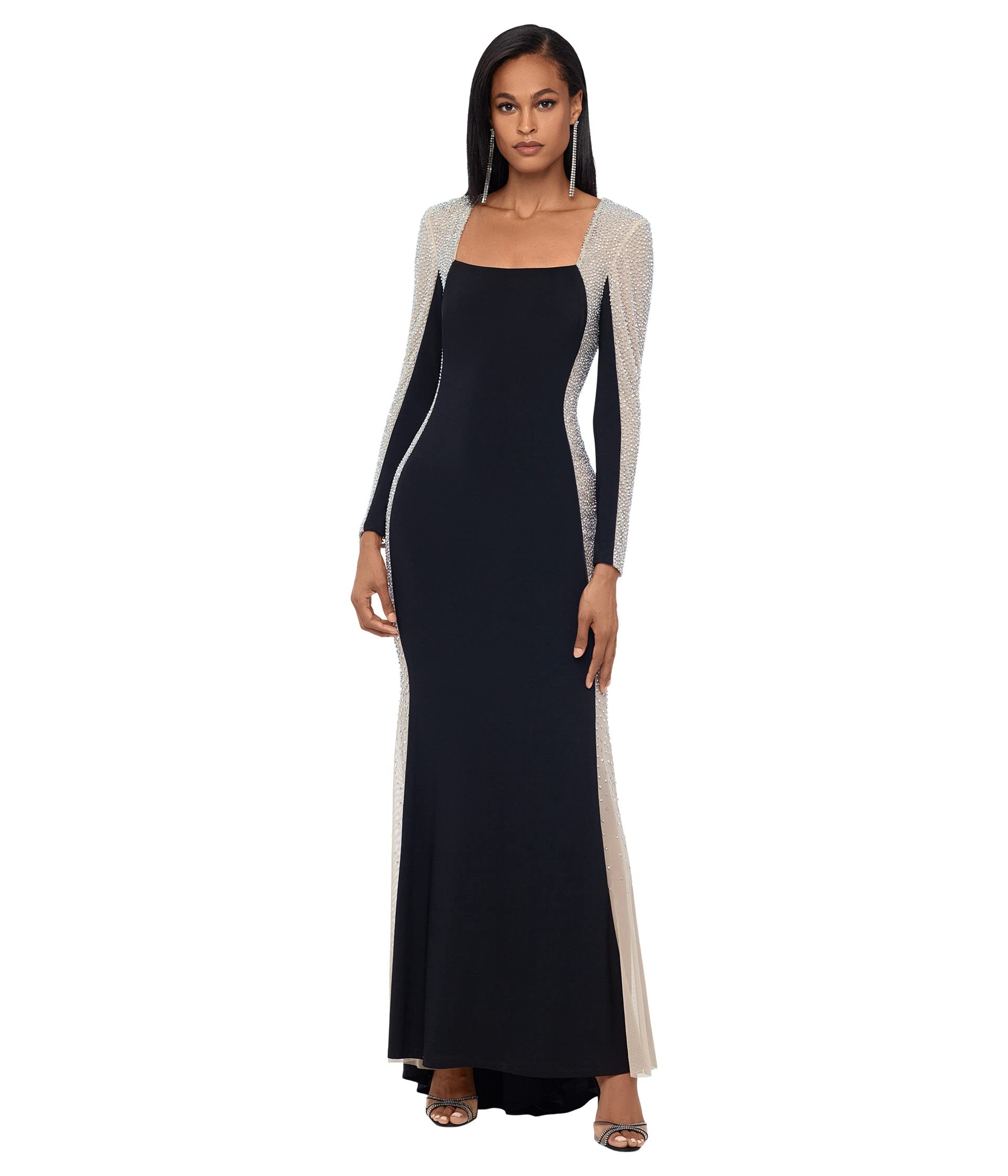 Длинное платье Ity с квадратным вырезом и длинными рукавами с бисером Caviar XSCAPE