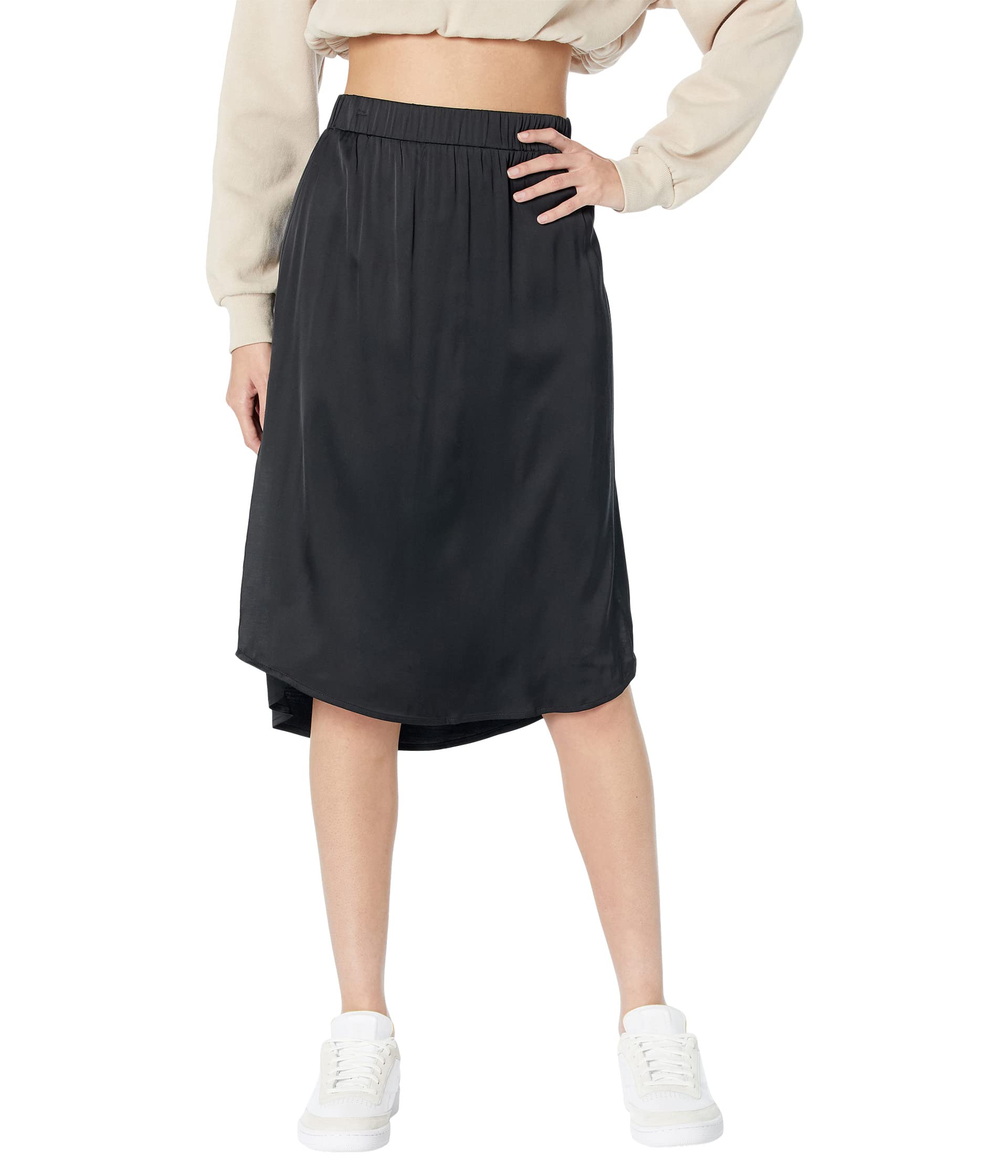 Stretch Silky Basics Midi Skirt with Side Slit Chaser