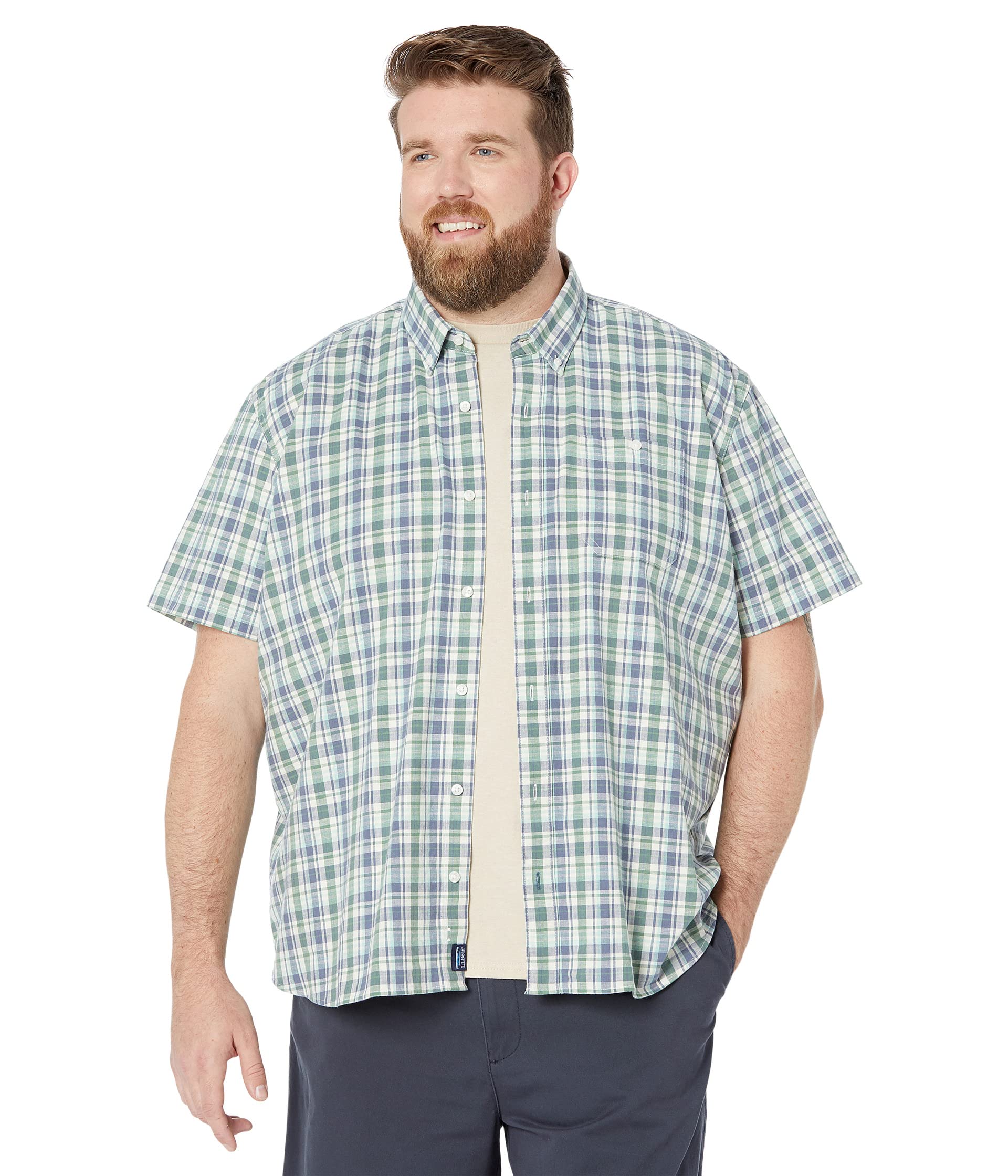 Мужская Повседневная Рубашка L.L.Bean Comfort Stretch Chambray Traditional Fit Plaid L.L.Bean