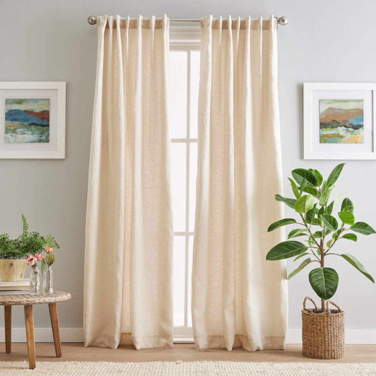 Peri 100% Linen Backtab Lined 2-panel Window Curtain Set Peri