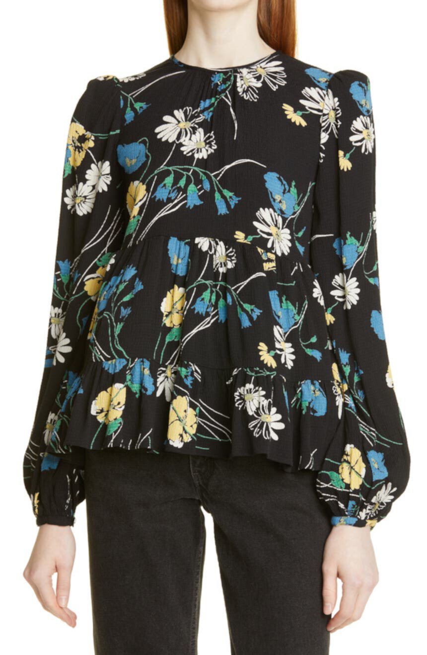 Блуза из пузырчатого крепа с цветочным принтом BYTIMO