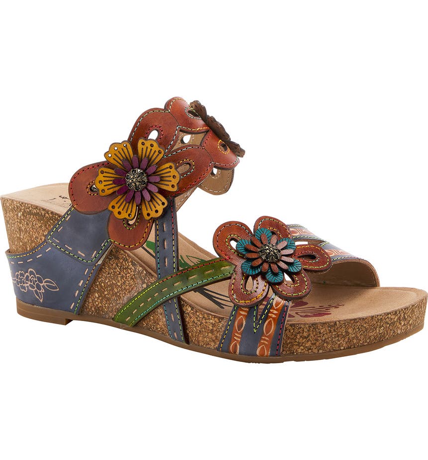 Кожаные сандалии на танкетке с цветочным принтом Carswan Spring Step