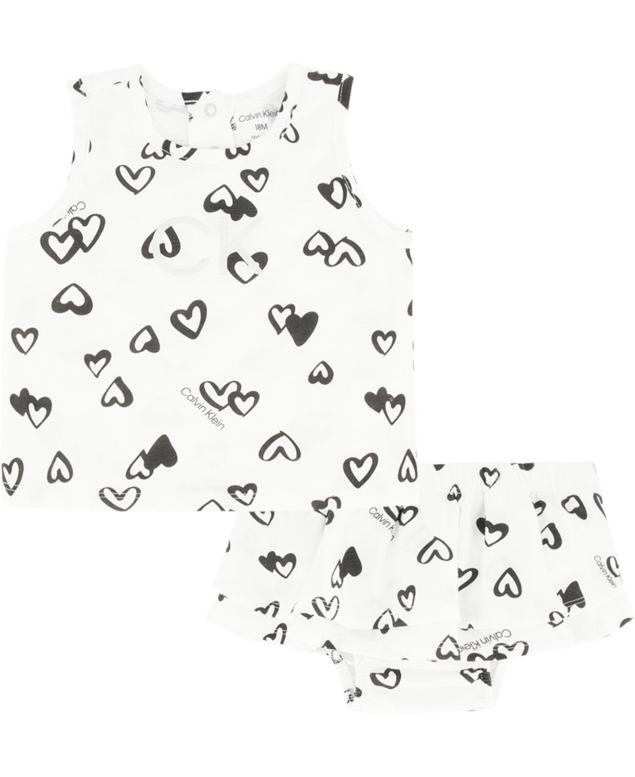 Комплект для новорожденных девочек с логотипом Heart Art и шароварами с юбкой, 2 предмета Calvin Klein