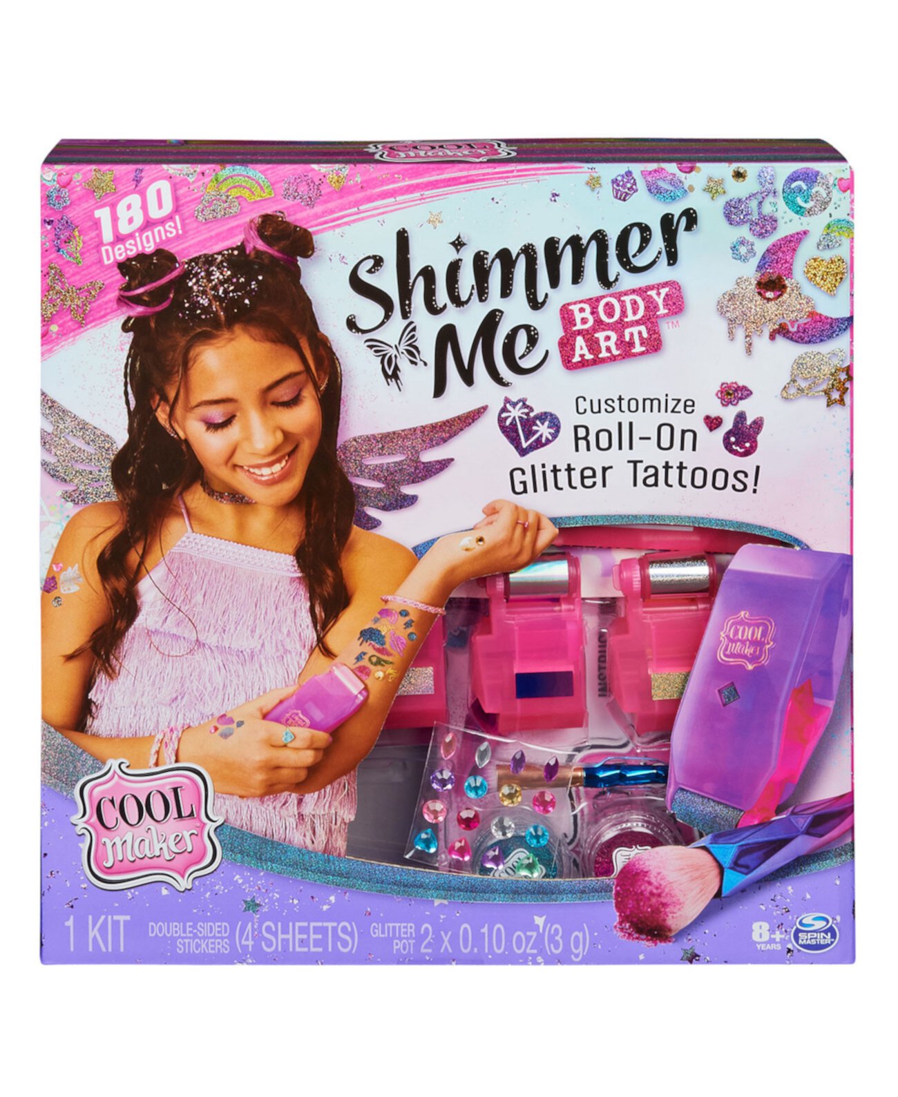 Shimmer Me Body Art with Roller, 4 металлические фольги и 180 рисунков, набор временных татуировок, 14 предметов, детские игрушки для детей от 8 лет и старше Cool Maker