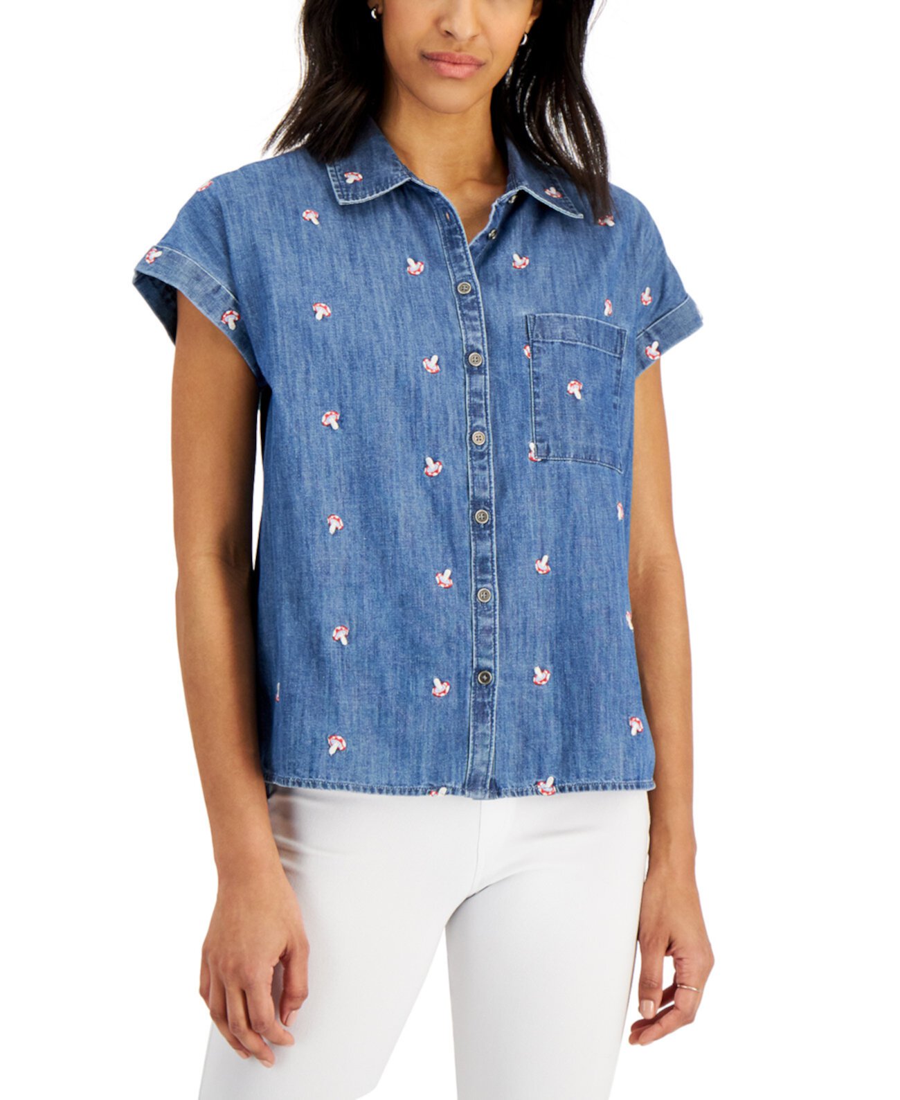 Рубашка Petite с вышивкой Mushroom Camp, созданная для Macy's Style & Co