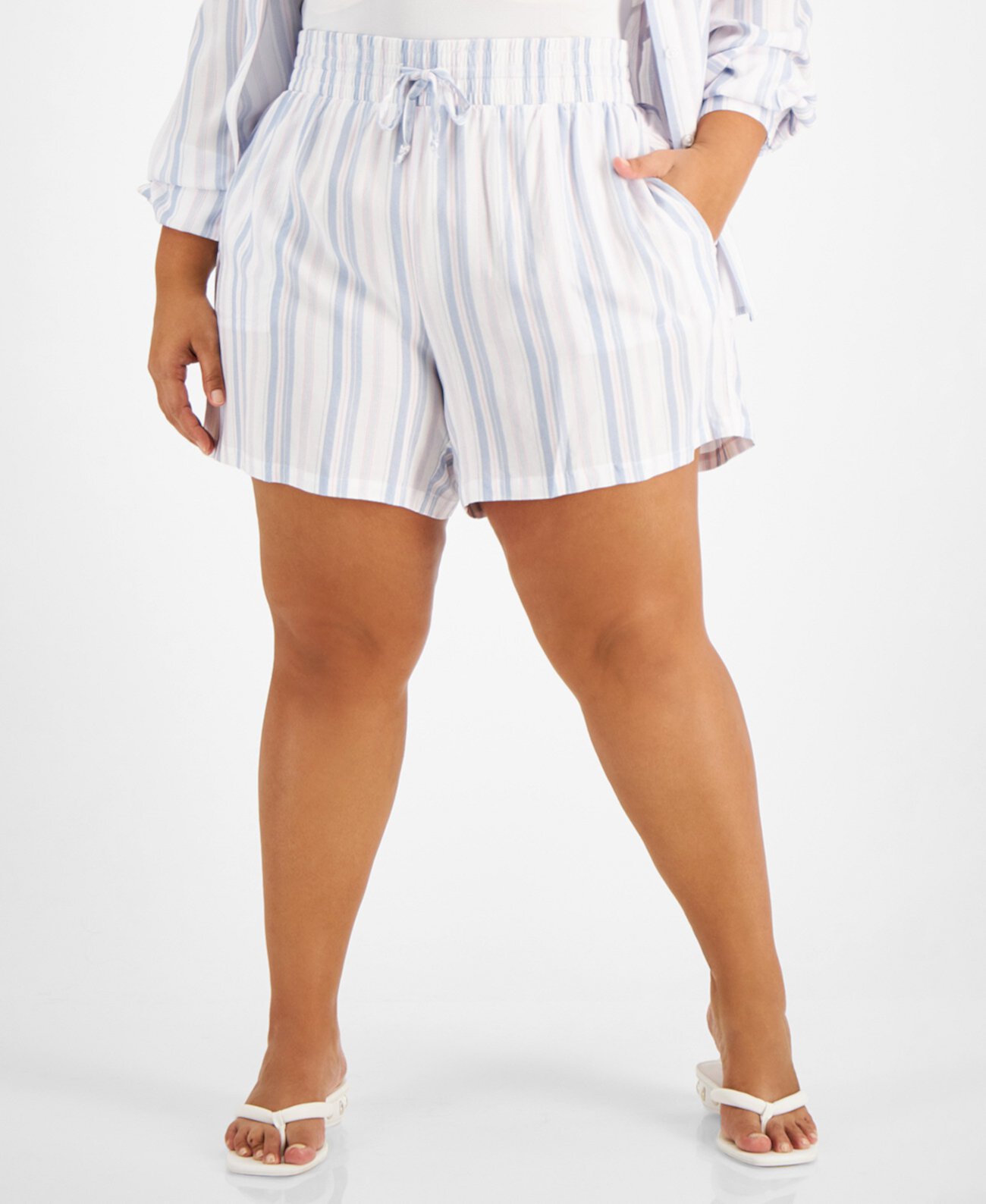 Trendy Plus Size Striped Pull-On Shorts Love, Fire
