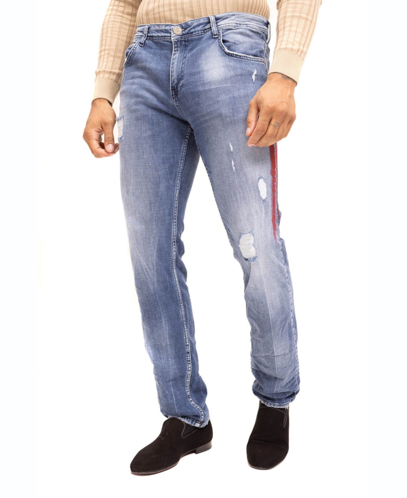 Мужские джинсы Modern в полоску из денима RON TOMSON