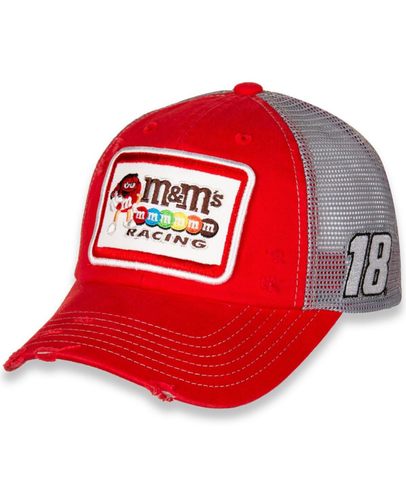 Men's Red, Gray Kyle Busch M&Ms Vintage-Like Patch Snapback Adjustable Hat Joe Gibbs Racing Team Collection