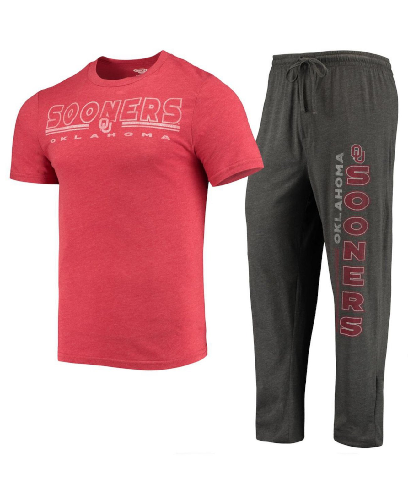 Мужской комплект из темно-серого меланжевого цвета, малиновой футболки Oklahoma Sooners Meter и штанов для сна Concepts Sport