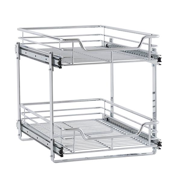 Household Essentials Glidez 2-Tier 14.5-inch Wide Dual Sliding Under Cabinet Organizer Household Essentials