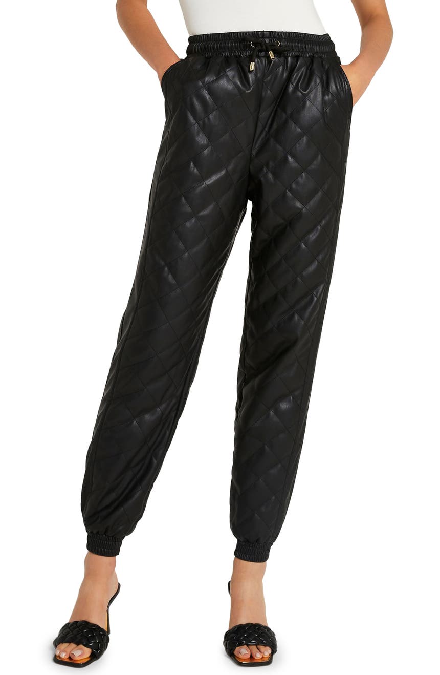 Faux Leather Quilted Pocket Joggers RIVER ISLAND