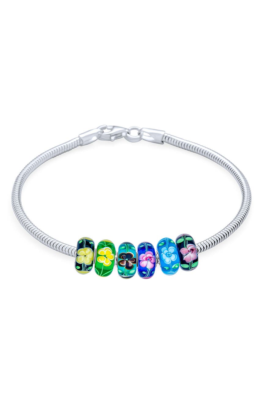 Sterling Silver Murano Glass Bead Bracelet Bling Jewelry
