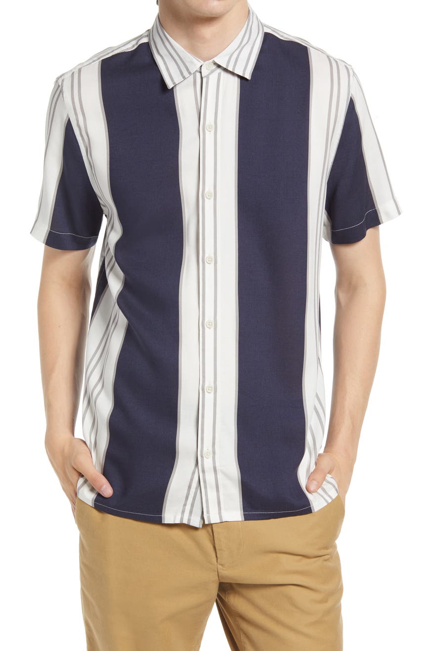 Vertical Stripe Short Sleeve Button-Up Shirt TOPMAN