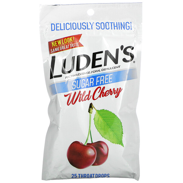 Пектиновые леденцы/успокаивающие средства для полости рта, без сахара, дикая вишня, 25 капель для горла Luden's