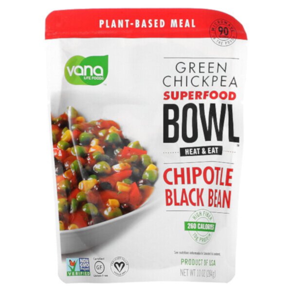 Green Chickpea, Super Food Bowl, Chipotle Black Bean, 10 унций (284 г) Vana Life Foods