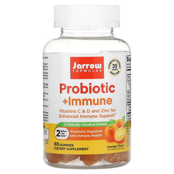 Пробиотик + иммунитет, апельсин, 2 миллиарда, 60 жевательных конфет Jarrow Formulas