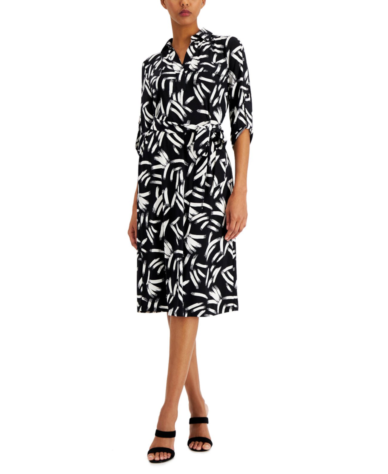 Миниатюрное платье-рубашка с рукавами 3/4 и принтом, созданное для Macy's Alfani