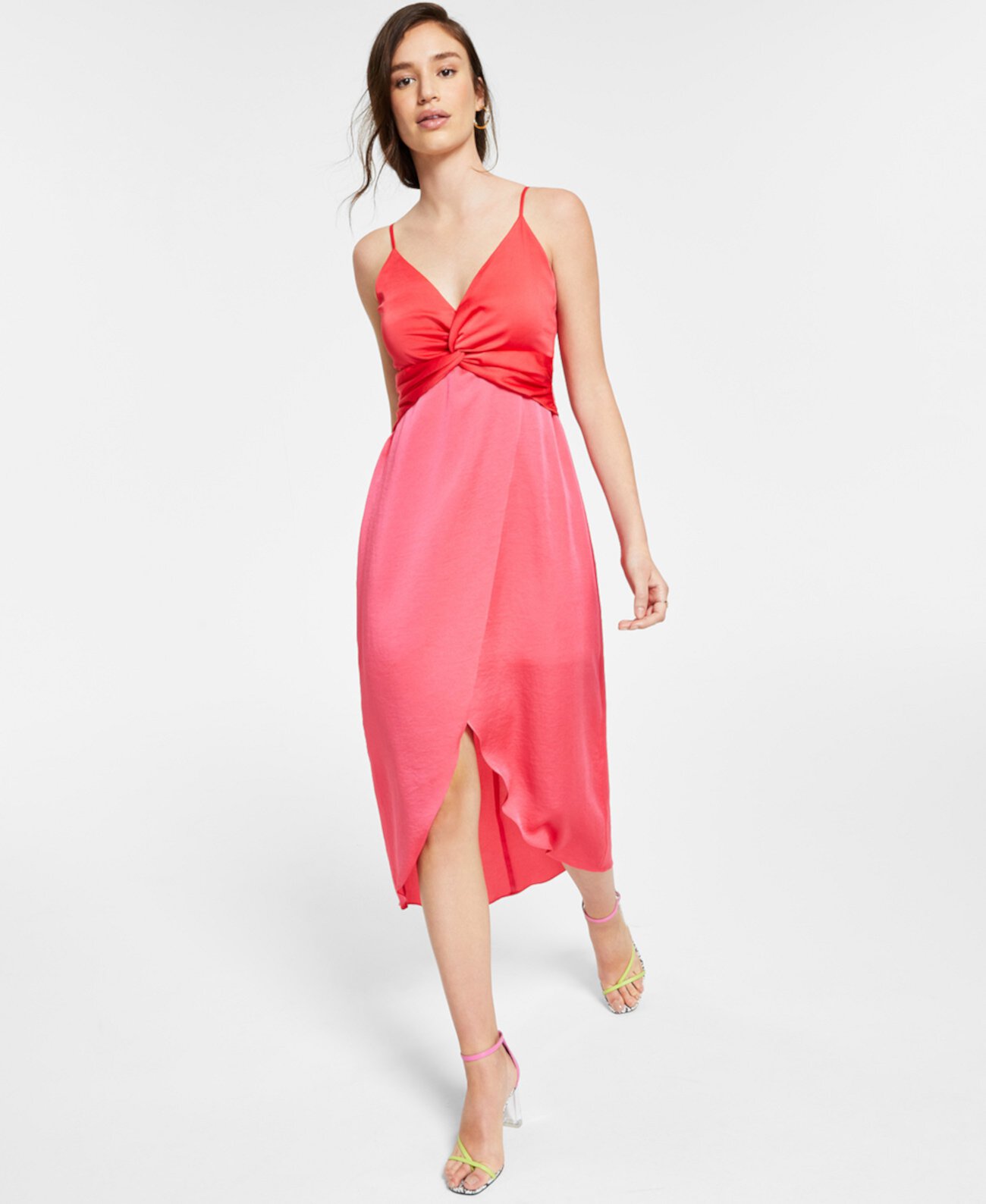 Двухцветное платье миди с перекручиванием спереди, созданное для Macy's Bar III