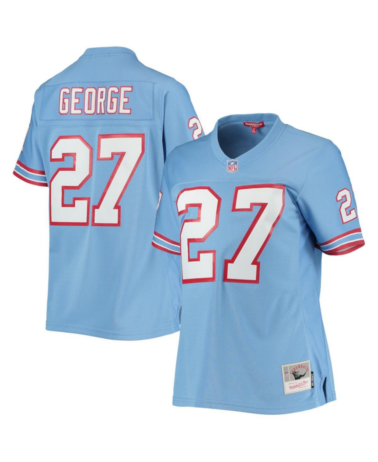 Женская голубая футболка Eddie George Houston Oilers Legacy Replica Player Mitchell & Ness
