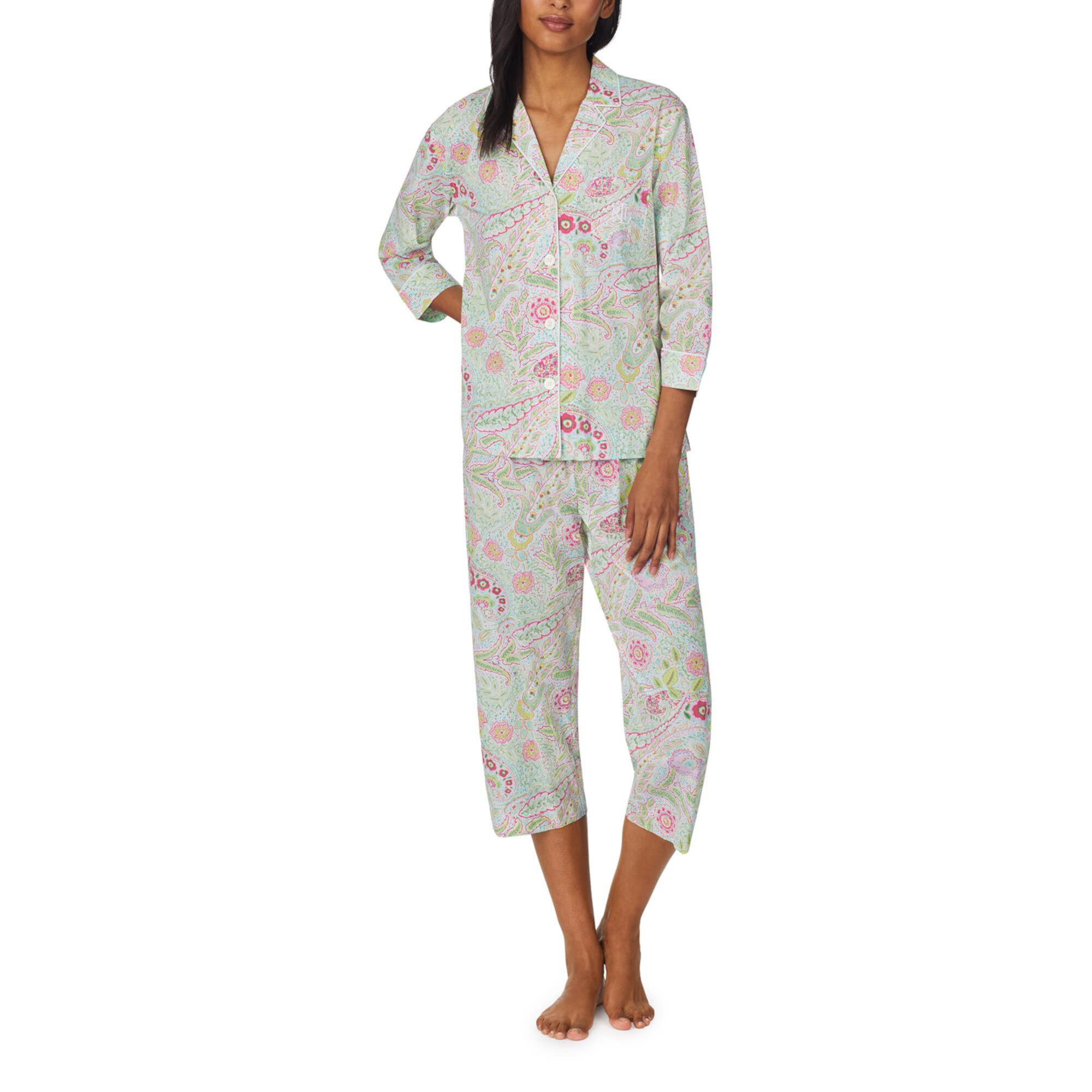 Пижамный комплект из капри с рукавом 3/4 и воротником-стойкой Ralph Lauren