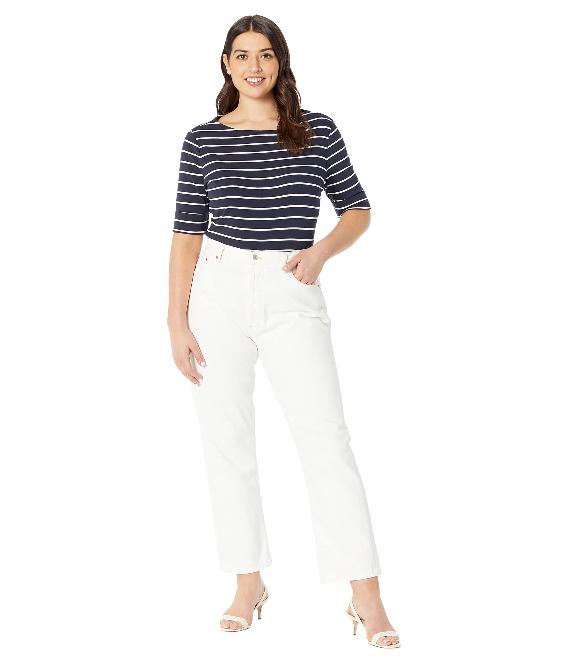 Женская Футболка LAUREN Ralph Lauren Plus Size Striped Boatneck LAUREN Ralph Lauren