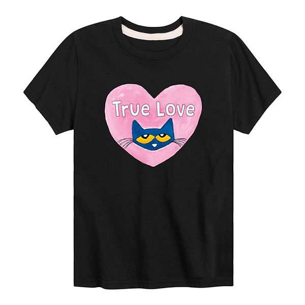 Красивая детская футболка Pete The Cat True Love с короткими рукавами из хлопка и полиэстера Pete the Cat