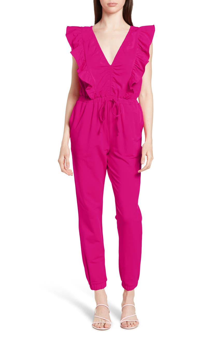 Ruffle V-Neck Solid Jumpsuit ONE ONE SIX