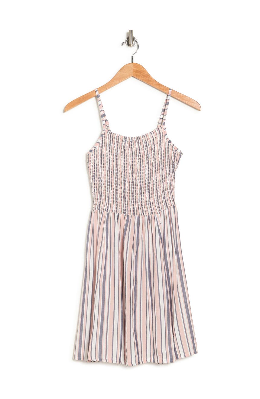 Smocked Stripe Print Mini Dress Angie