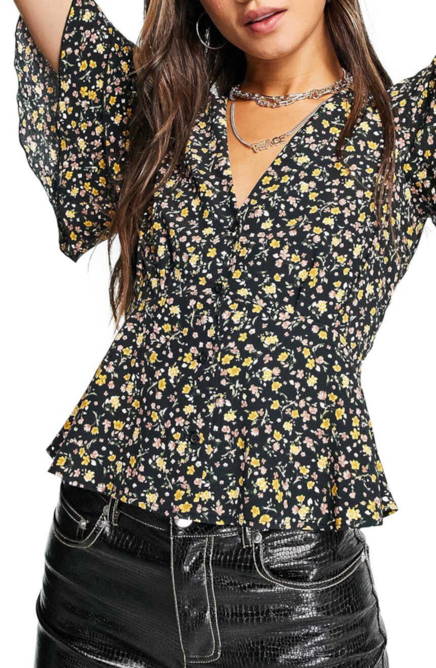Ярусная блузка с оборками и цветочным принтом TOPSHOP
