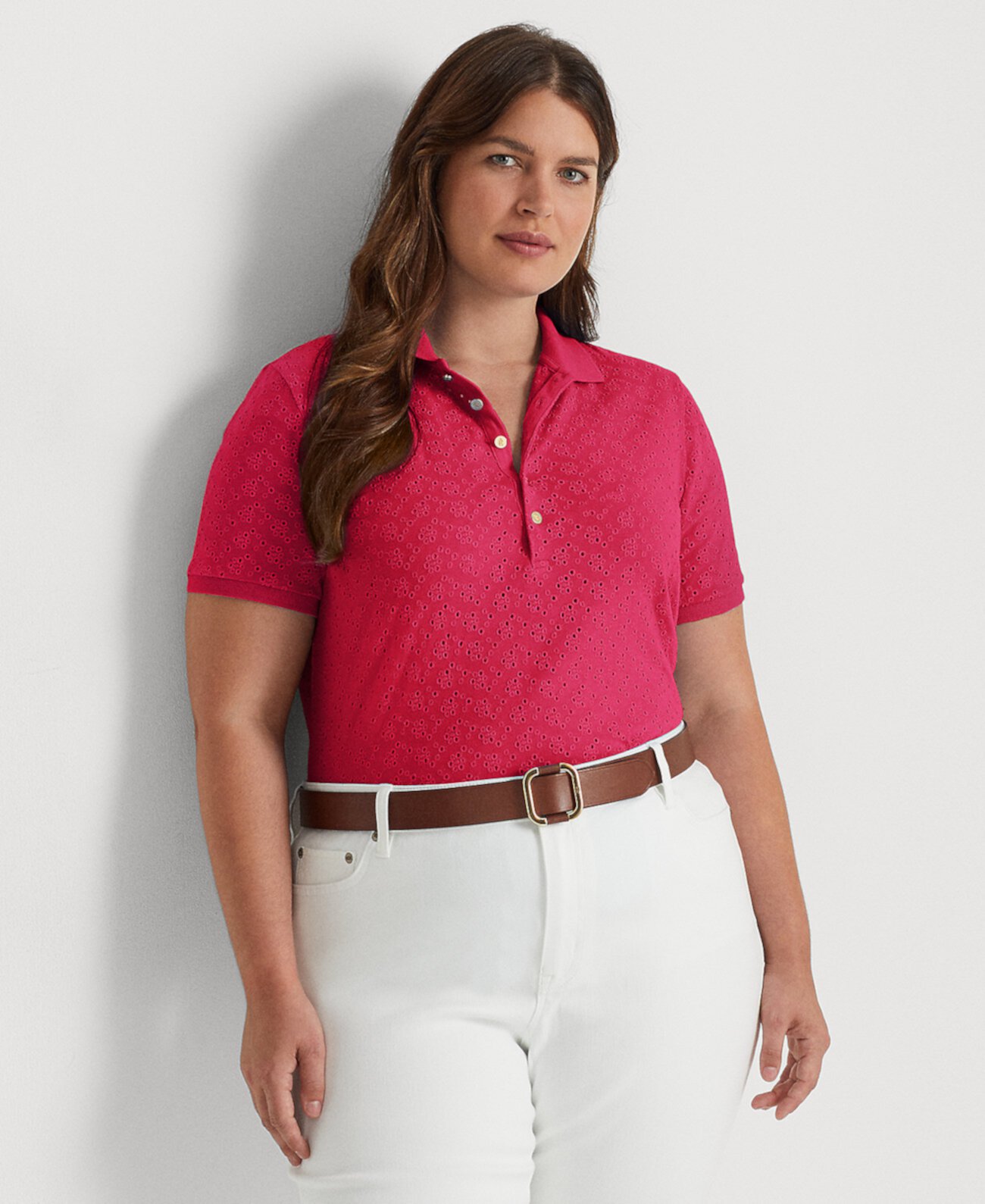 Рубашка-поло из джерси с люверсами больших размеров Ralph Lauren