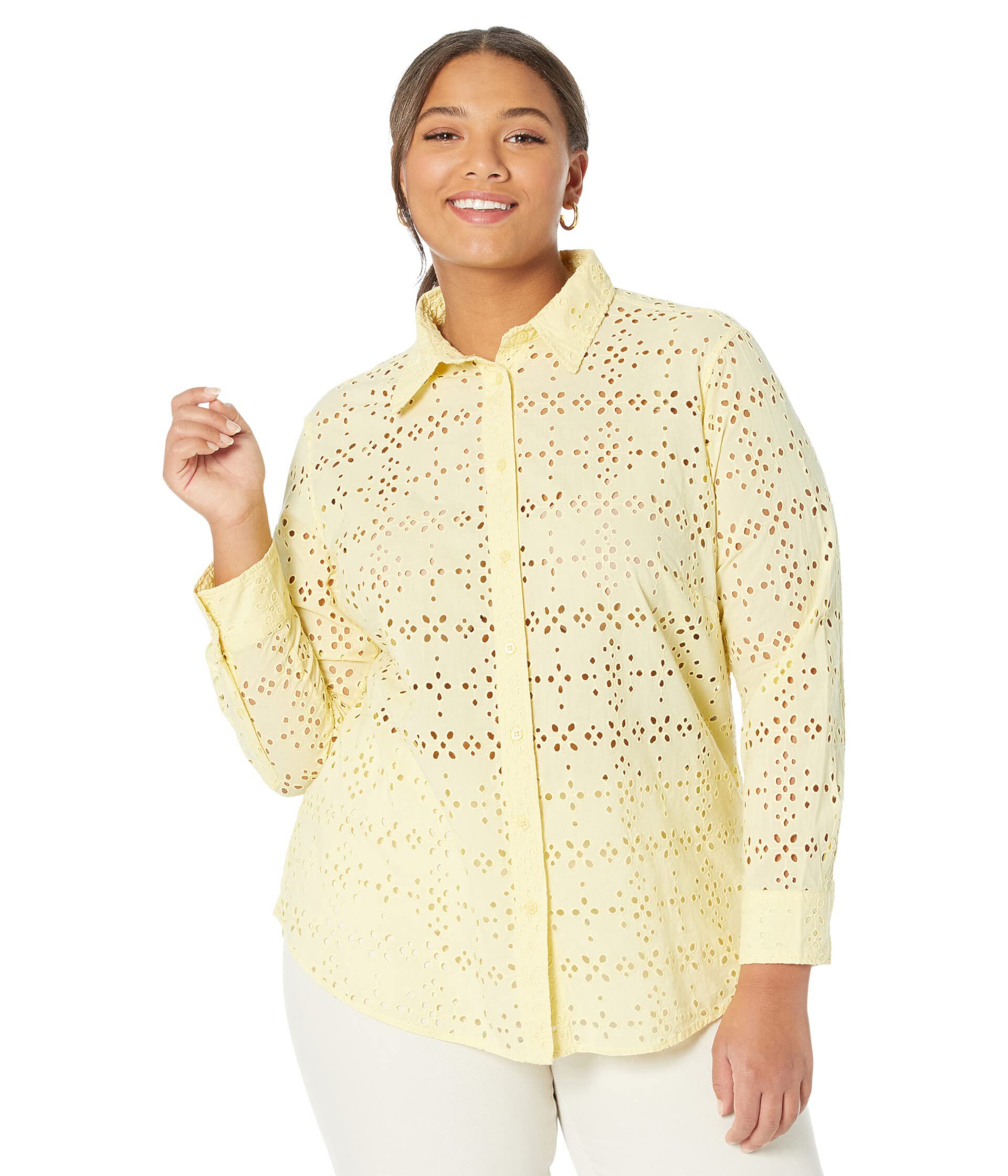 Plus Size Eyelet Cotton Shirt LAUREN Ralph Lauren