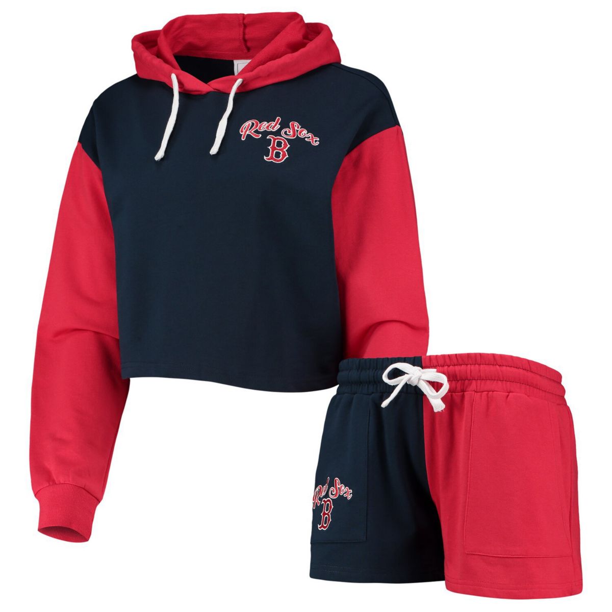 Женский худи и шорты FOCO темно-синий/красный Boston Red Sox пуловер с цветными блоками и шорты Lounge Set FOCO